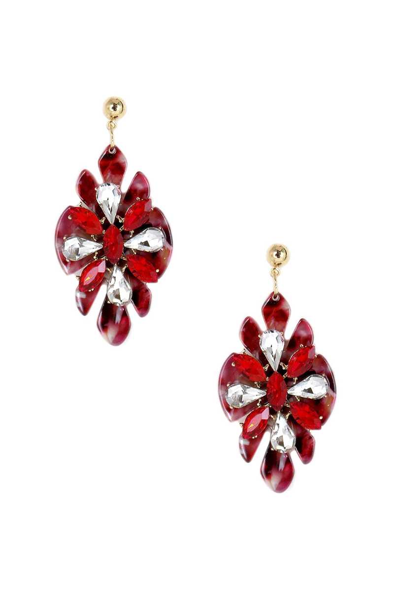 Acetate Rhinestone Flower Dangle Earring - Loulou Boutique