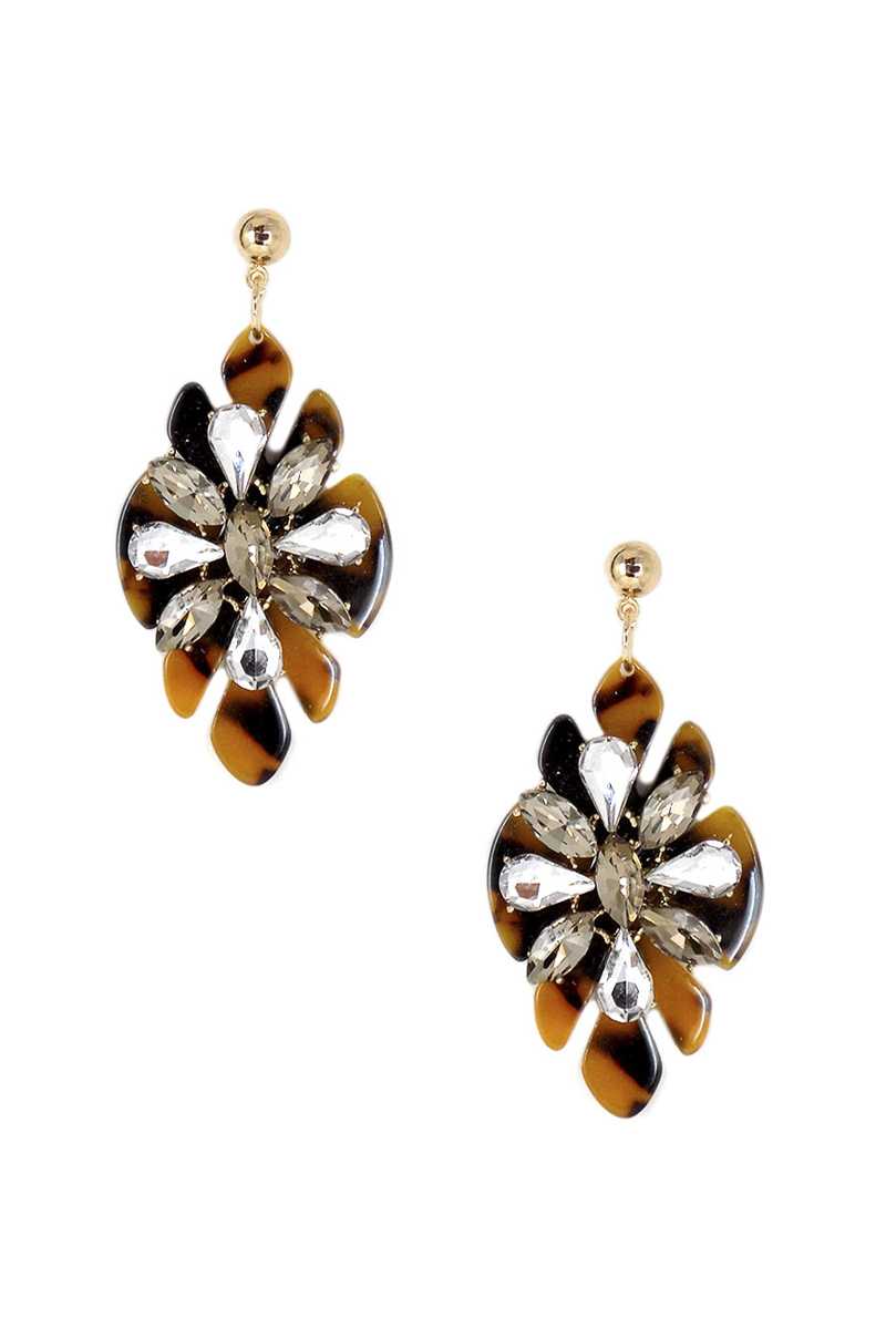 Acetate Rhinestone Flower Dangle Earring - Loulou Boutique