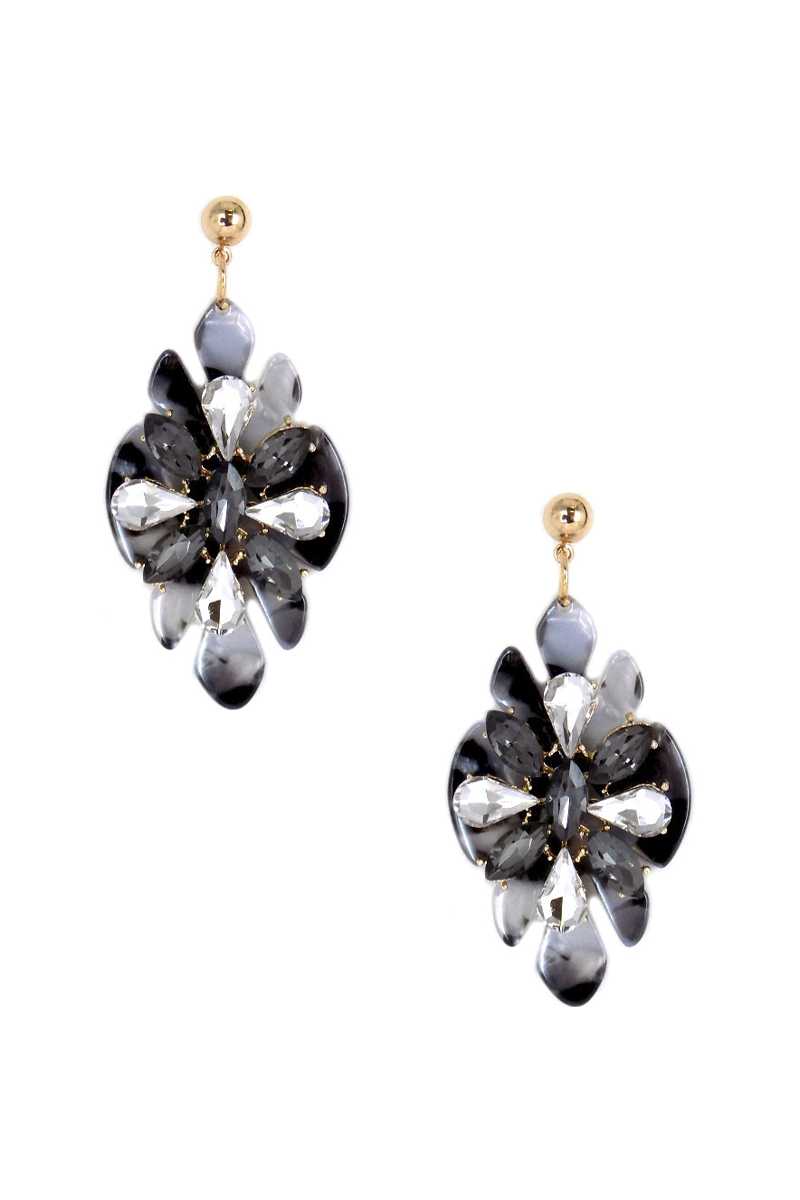 Acetate Rhinestone Flower Dangle Earring - Loulou Boutique