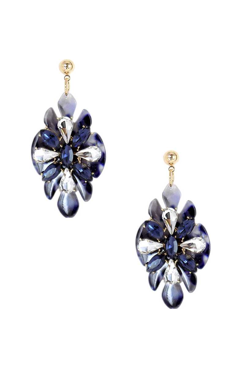 Acetate Rhinestone Flower Dangle Earring - Loulou Boutique