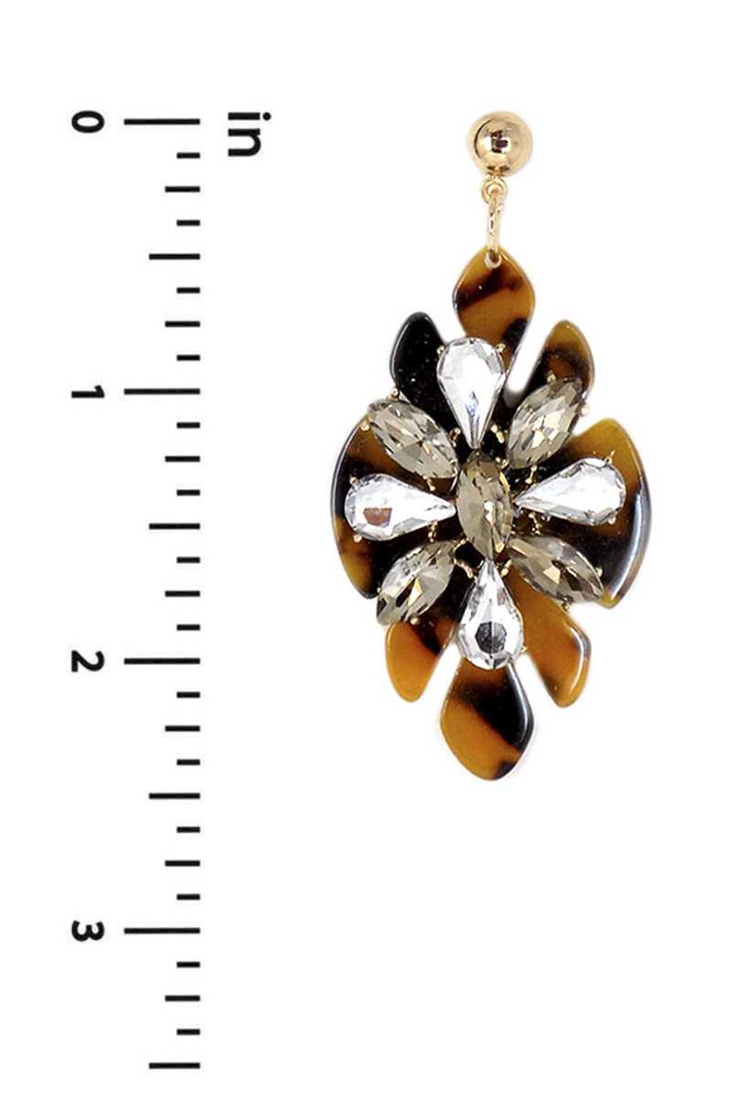 Acetate Rhinestone Flower Dangle Earring - Loulou Boutique