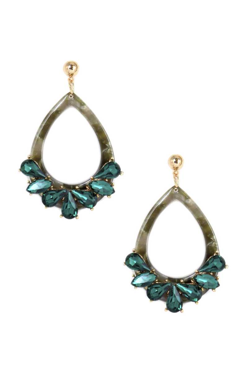 Acetate Rhinestone Teardrop Dangle Earring - Loulou Boutique