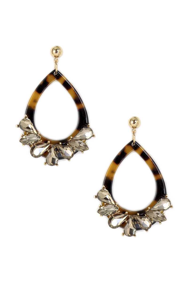 Acetate Rhinestone Teardrop Dangle Earring - Loulou Boutique