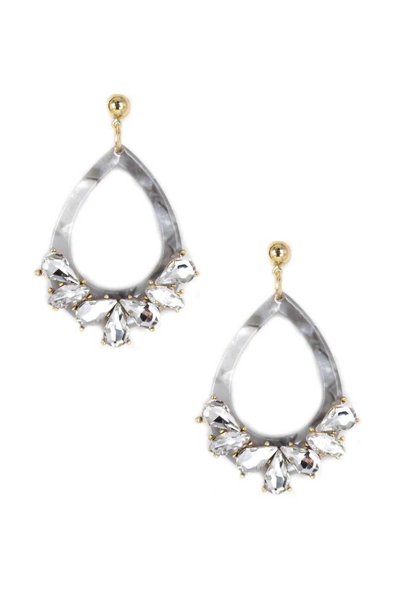 Acetate Rhinestone Teardrop Dangle Earring - Loulou Boutique