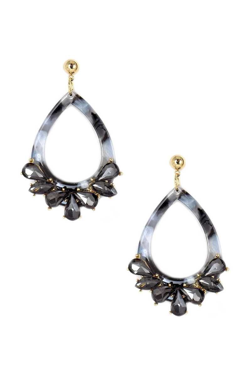 Acetate Rhinestone Teardrop Dangle Earring - Loulou Boutique