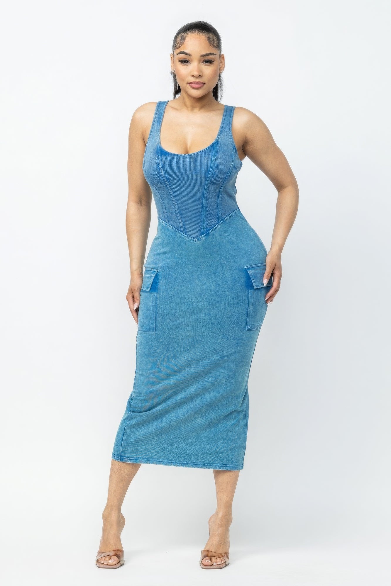 Acid Washed Cargo Midi Dress - Loulou Boutique