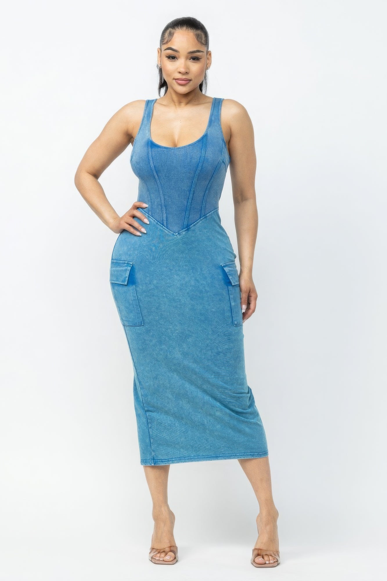 Acid Washed Cargo Midi Dress - Loulou Boutique