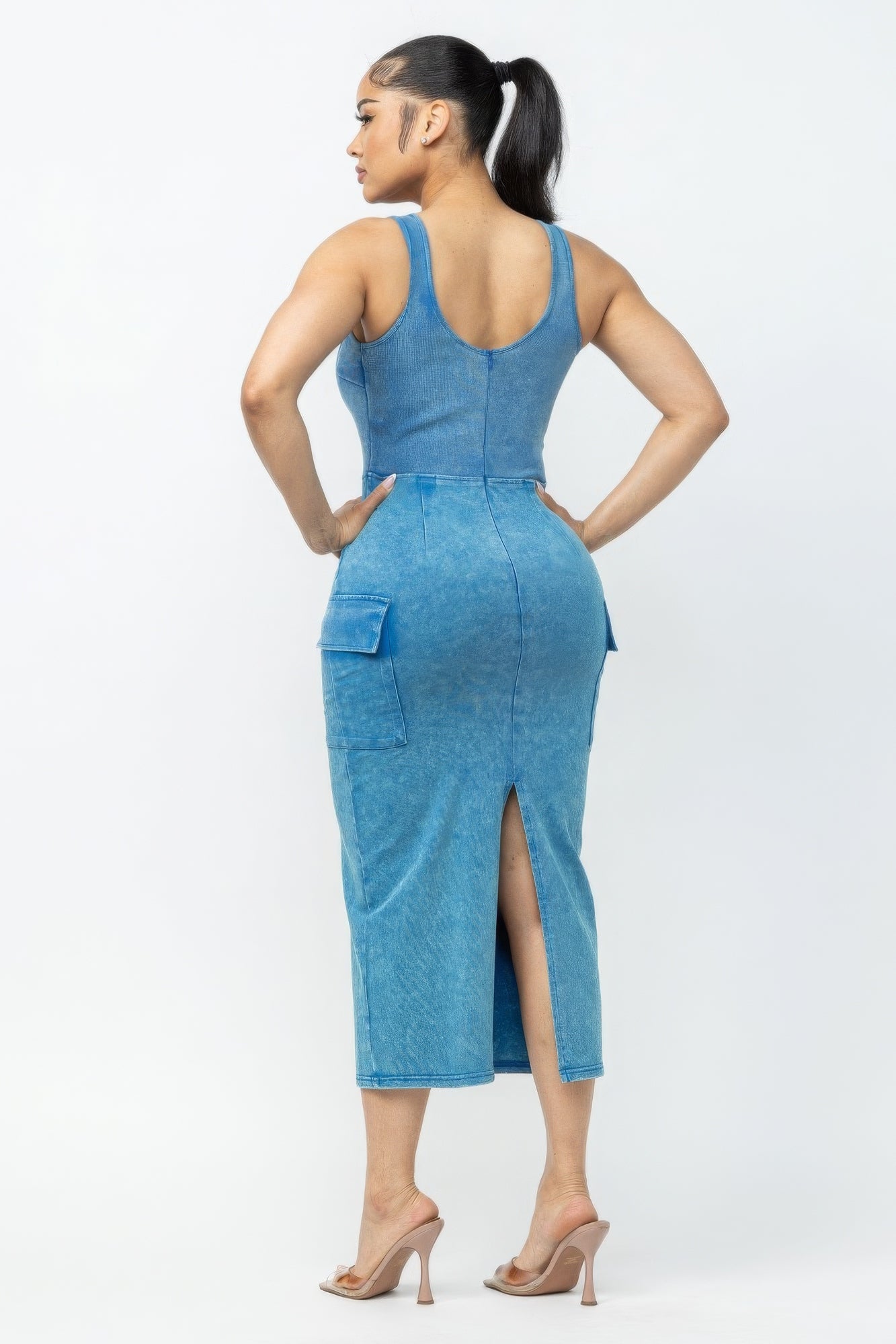 Acid Washed Cargo Midi Dress - Loulou Boutique