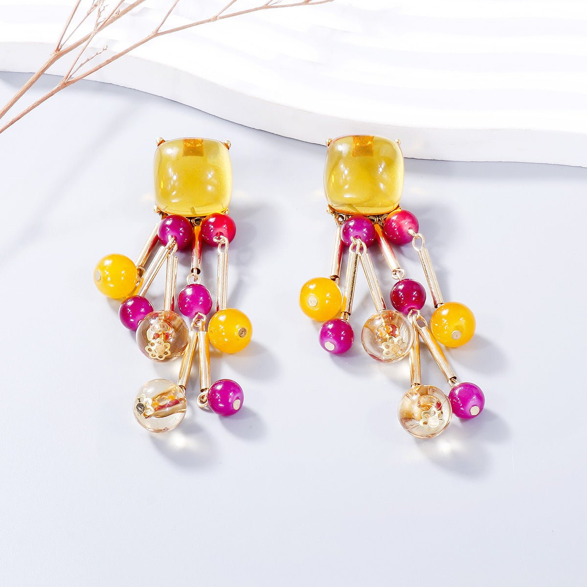 Acrylic Bead Dangle Earrings - Loulou Boutique