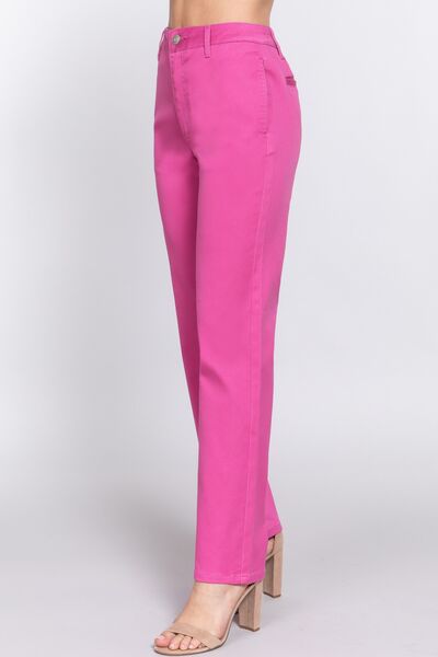 ACTIVE BASIC High Waist Straight Twill Pants - Loulou Boutique