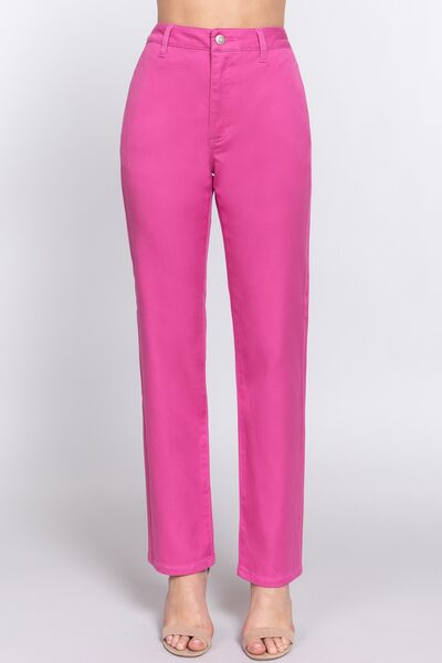 ACTIVE BASIC High Waist Straight Twill Pants - Loulou Boutique