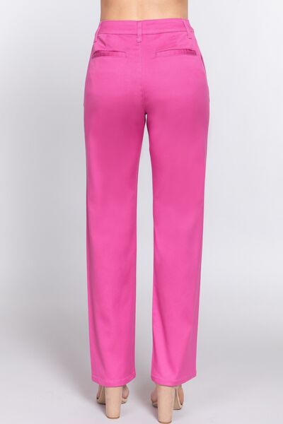 ACTIVE BASIC High Waist Straight Twill Pants - Loulou Boutique