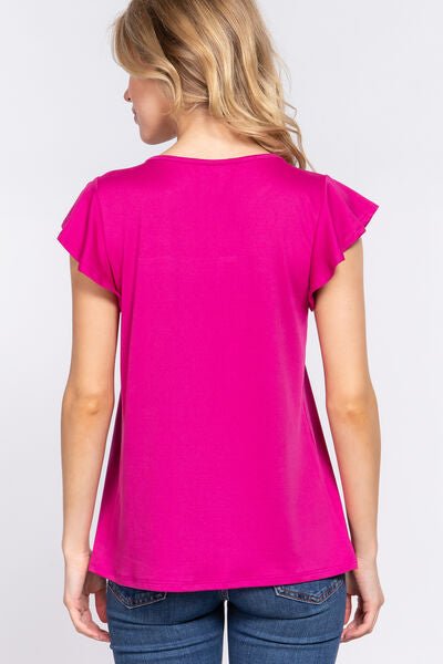 ACTIVE BASIC Ruffle Short Sleeve Lace Detail Knit Top - Loulou Boutique