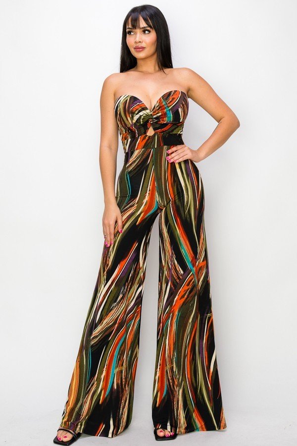 Allover Print Twist Front Wide Leg Jumpsuit - Loulou Boutique