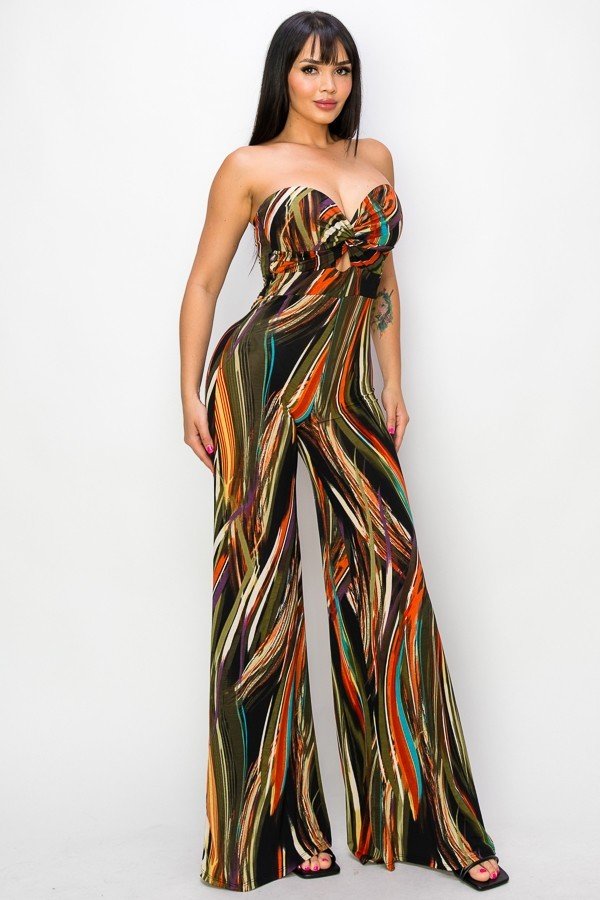 Allover Print Twist Front Wide Leg Jumpsuit - Loulou Boutique