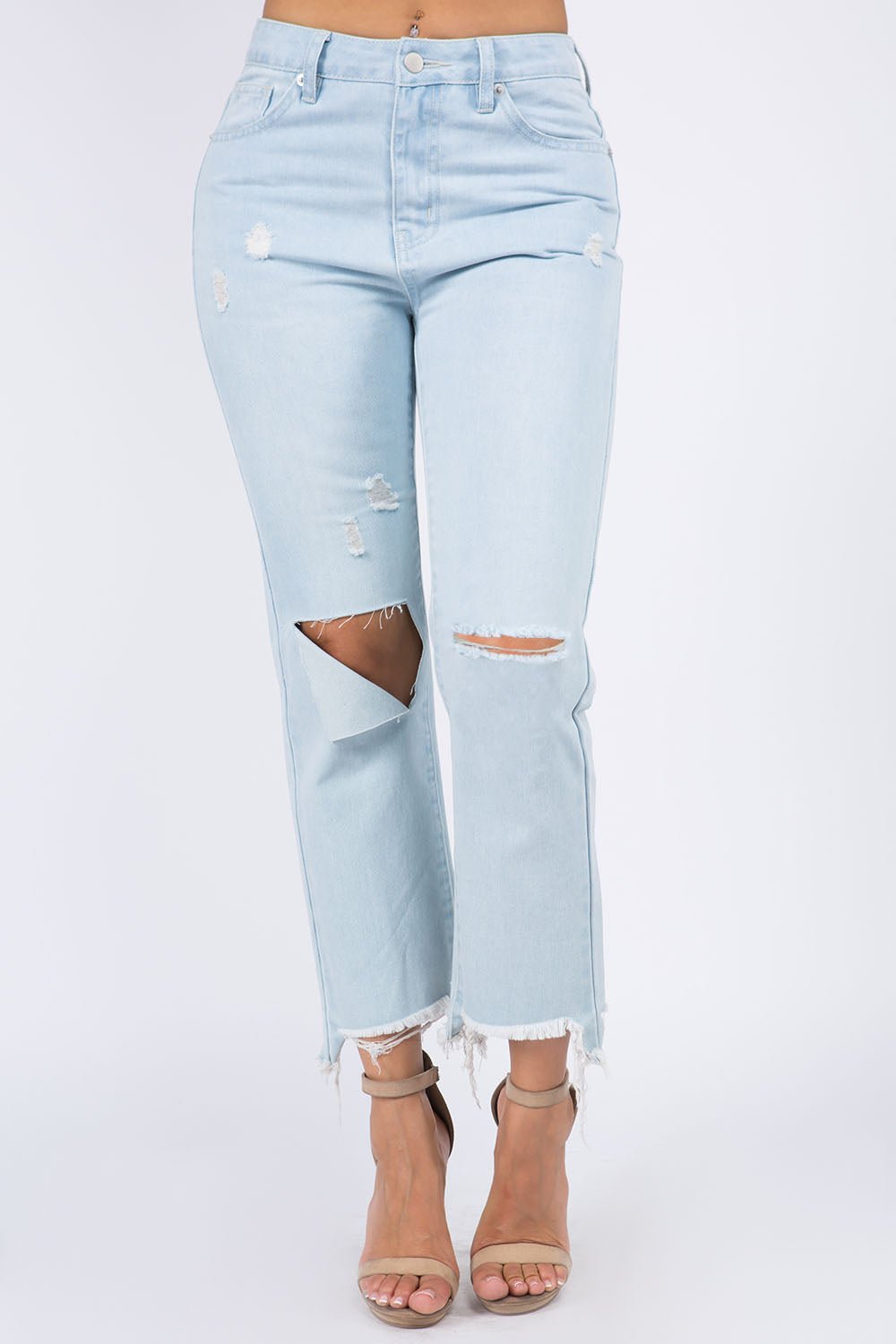 American Bazi High Waist Distressed Raw Hem Jeans - Loulou Boutique