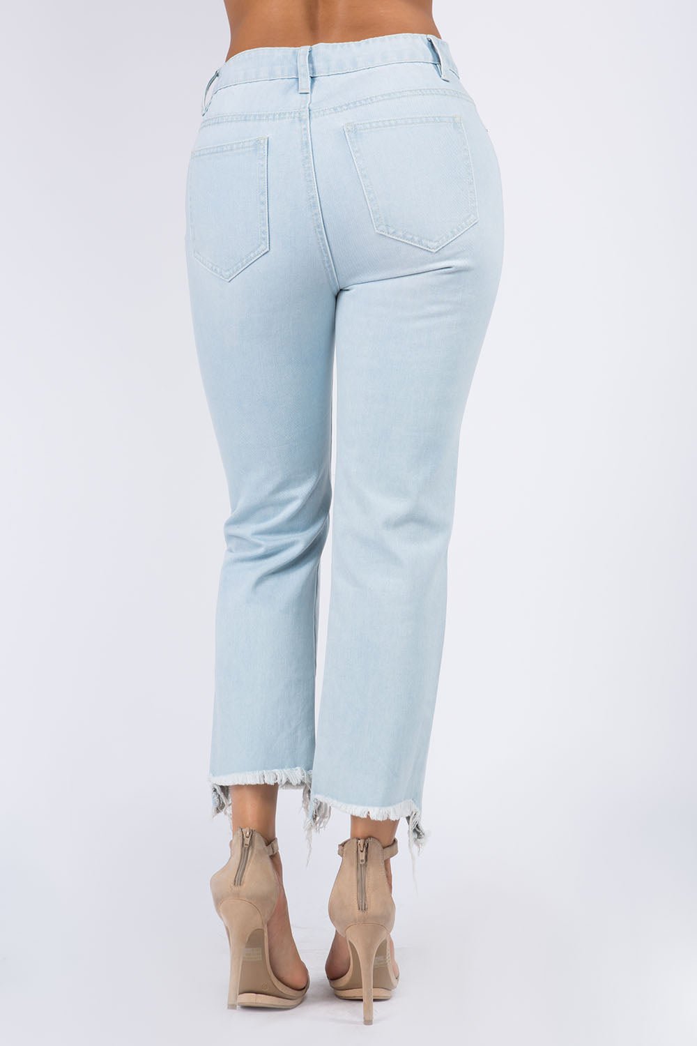 American Bazi High Waist Distressed Raw Hem Jeans - Loulou Boutique