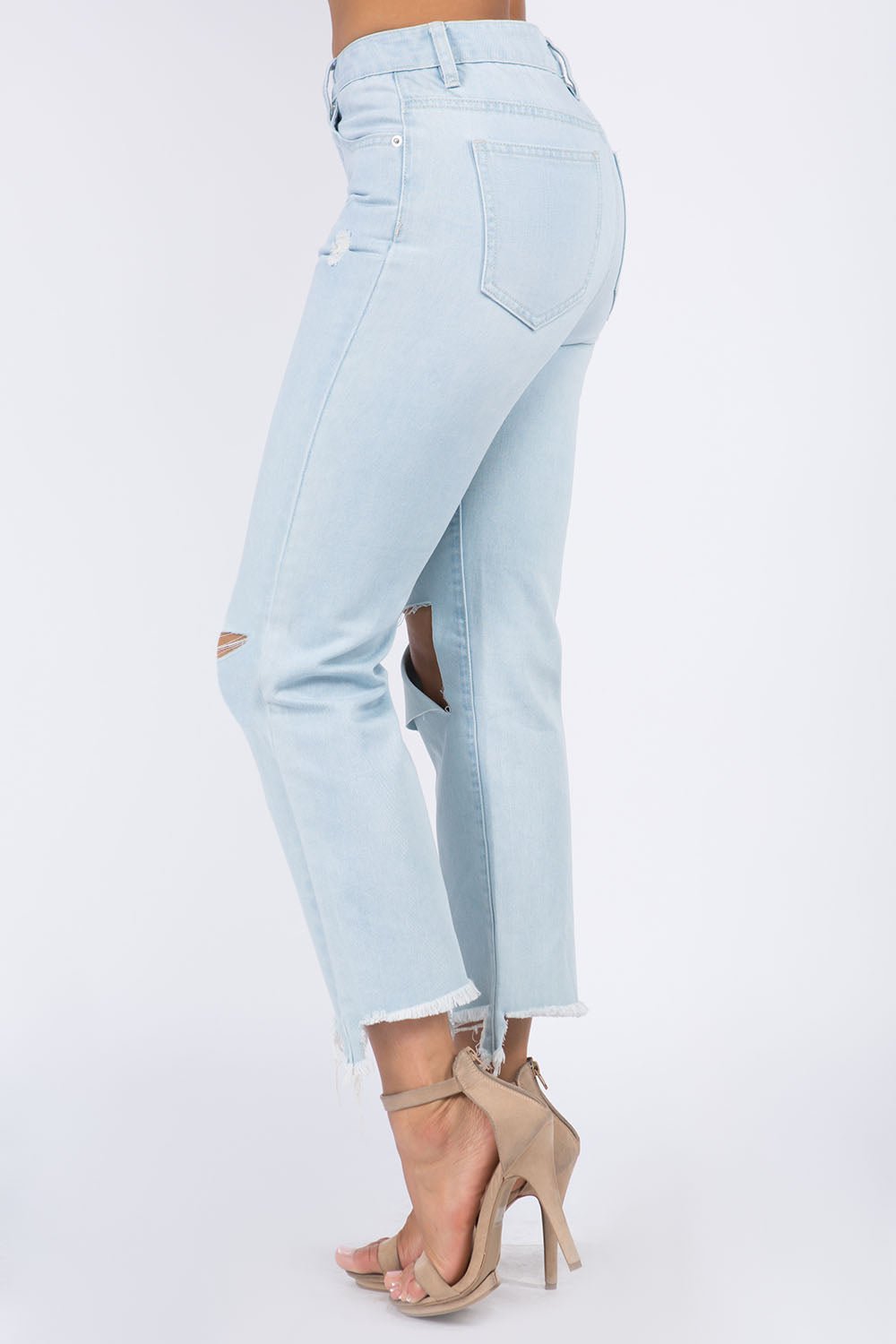 American Bazi High Waist Distressed Raw Hem Jeans - Loulou Boutique