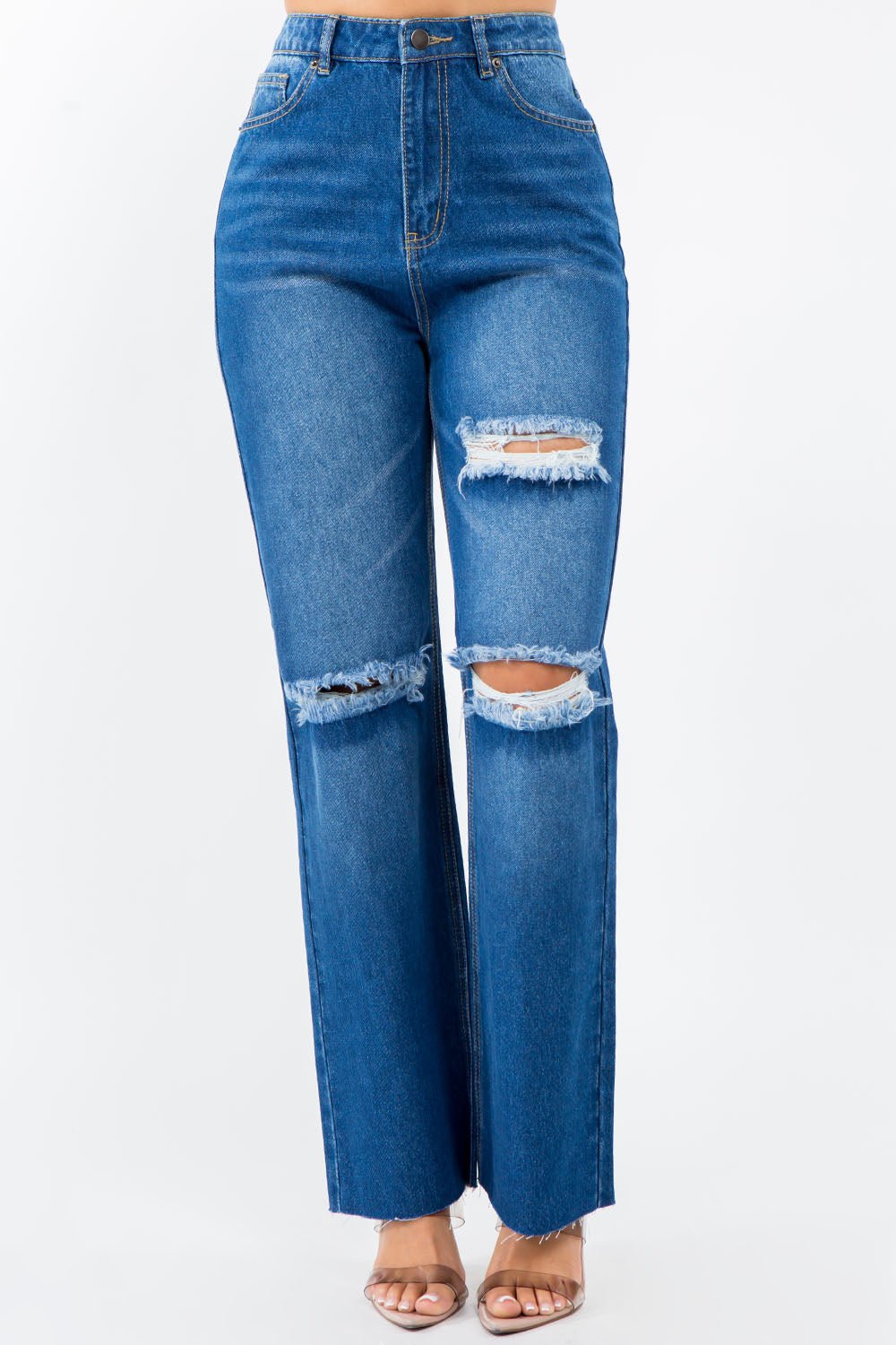 American Bazi High Waist Distressed Wide Leg Jeans - Loulou Boutique