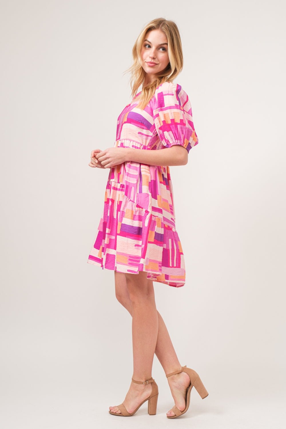 And The Why Color Block Puff Sleeve Dress - Loulou Boutique