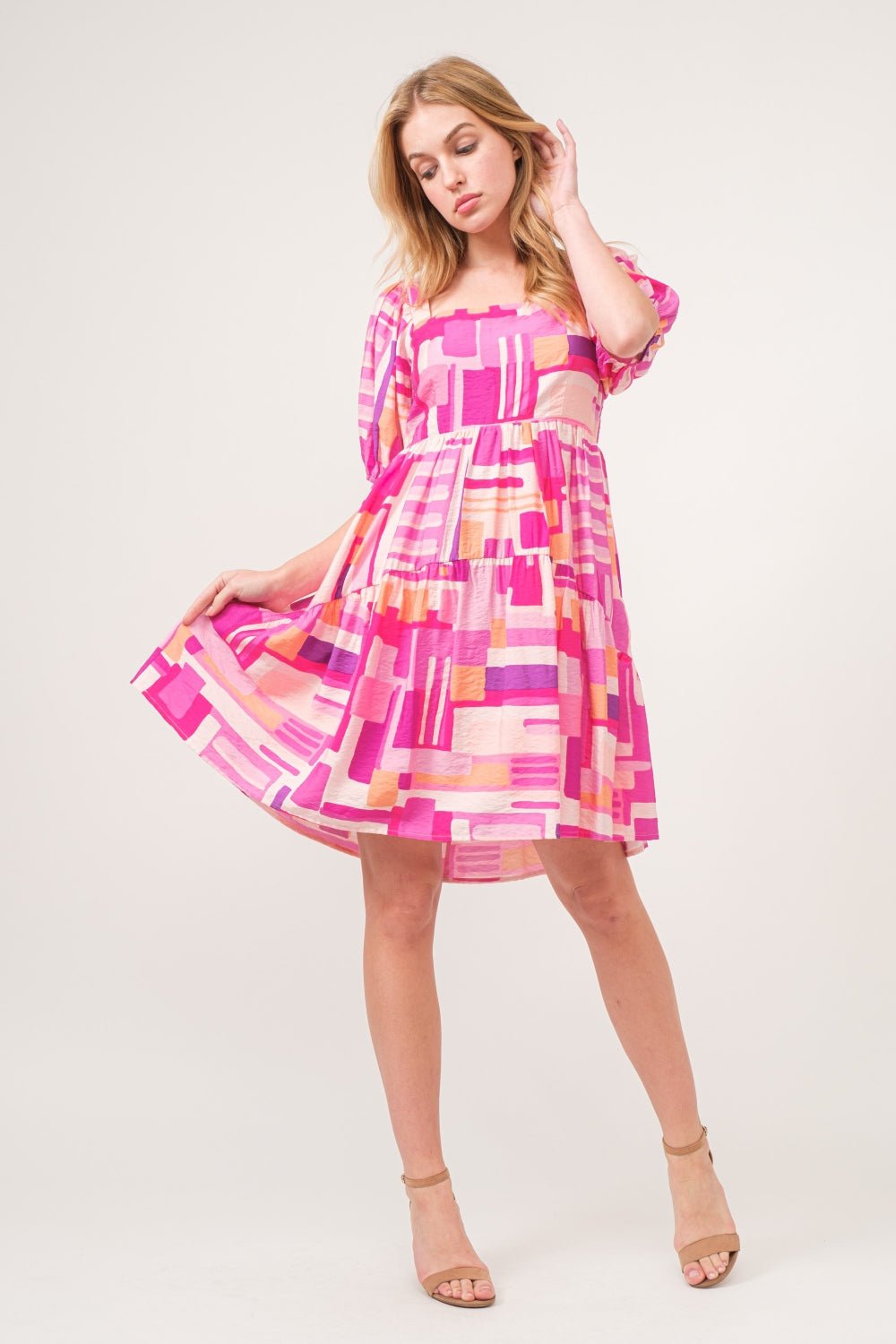 And The Why Color Block Puff Sleeve Dress - Loulou Boutique