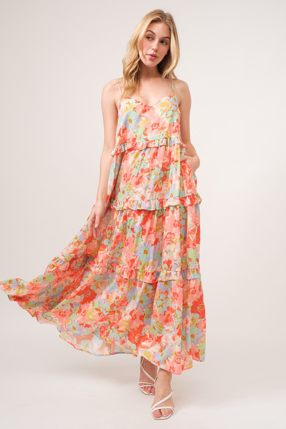 And The Why Floral Ruffled Tiered Maxi Cami Dress - Loulou Boutique