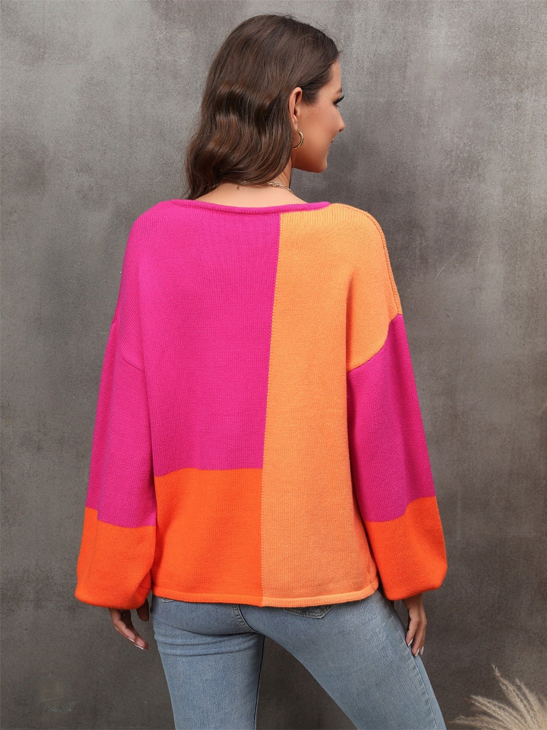 Angel Wings Color Block Round Neck Sweater - Loulou Boutique