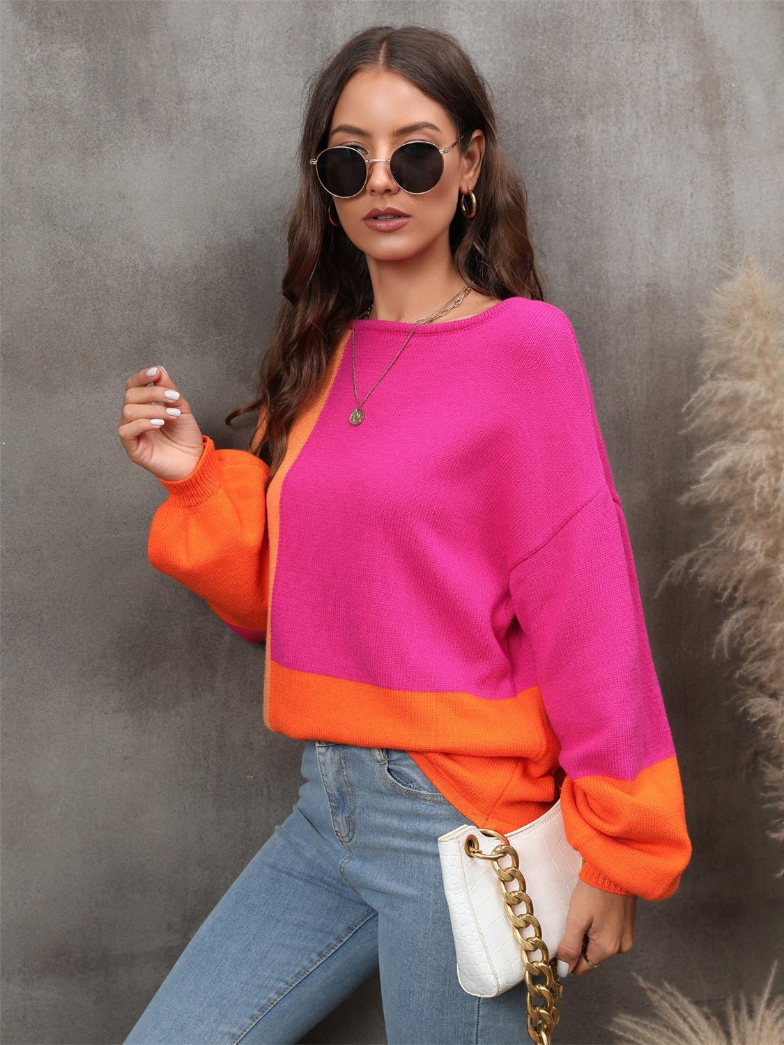 Angel Wings Color Block Round Neck Sweater - Loulou Boutique