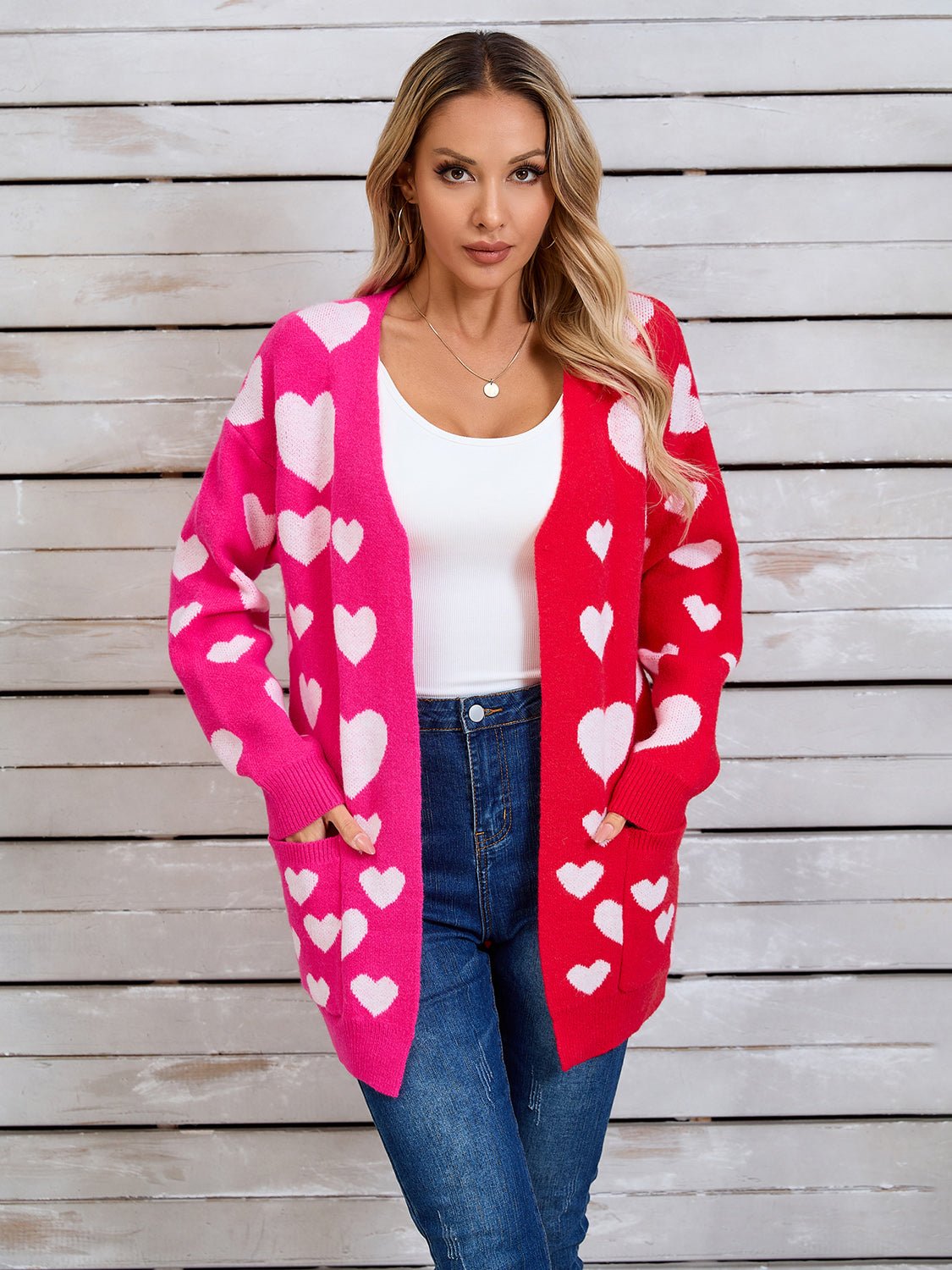 Angel Wings Heart Open Front Long Sleeve Cardigan - Loulou Boutique