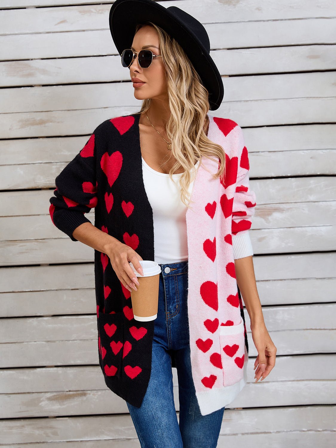 Angel Wings Heart Open Front Long Sleeve Cardigan - Loulou Boutique