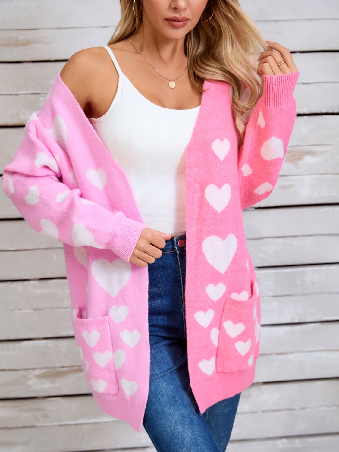 Angel Wings Heart Open Front Long Sleeve Cardigan - Loulou Boutique