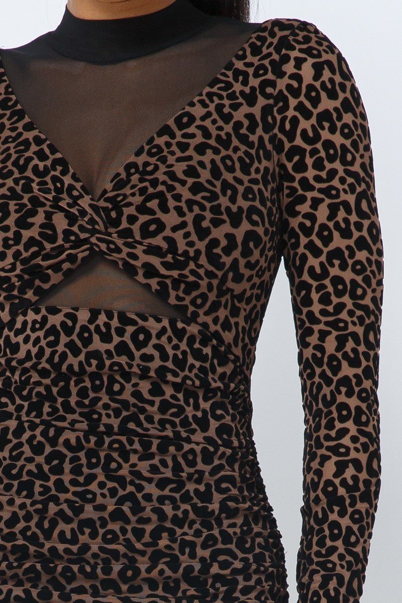 Animal Print Long Sleeve Mock Neck Mini Dress - Loulou Boutique