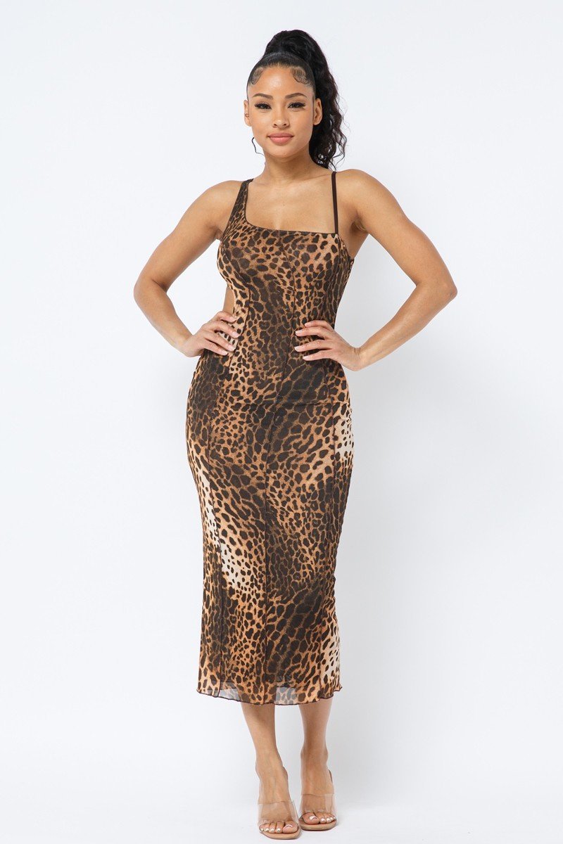 Animal Print Midi Dress With Strap - Loulou Boutique