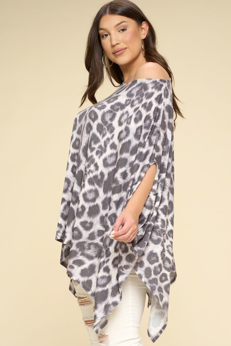 Animal Printed Rayon Span Poncho - Loulou Boutique