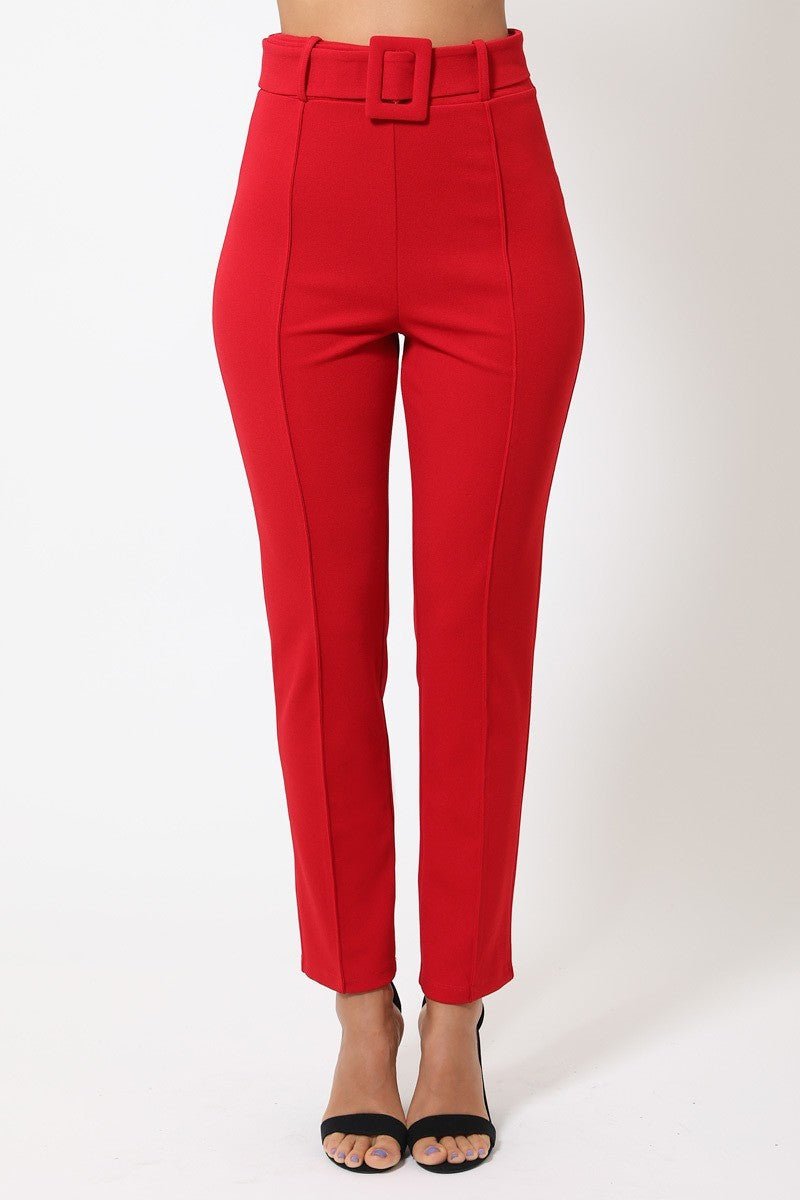 Ankle Tapered Self-fabric Buckle Belt Pants - Loulou Boutique