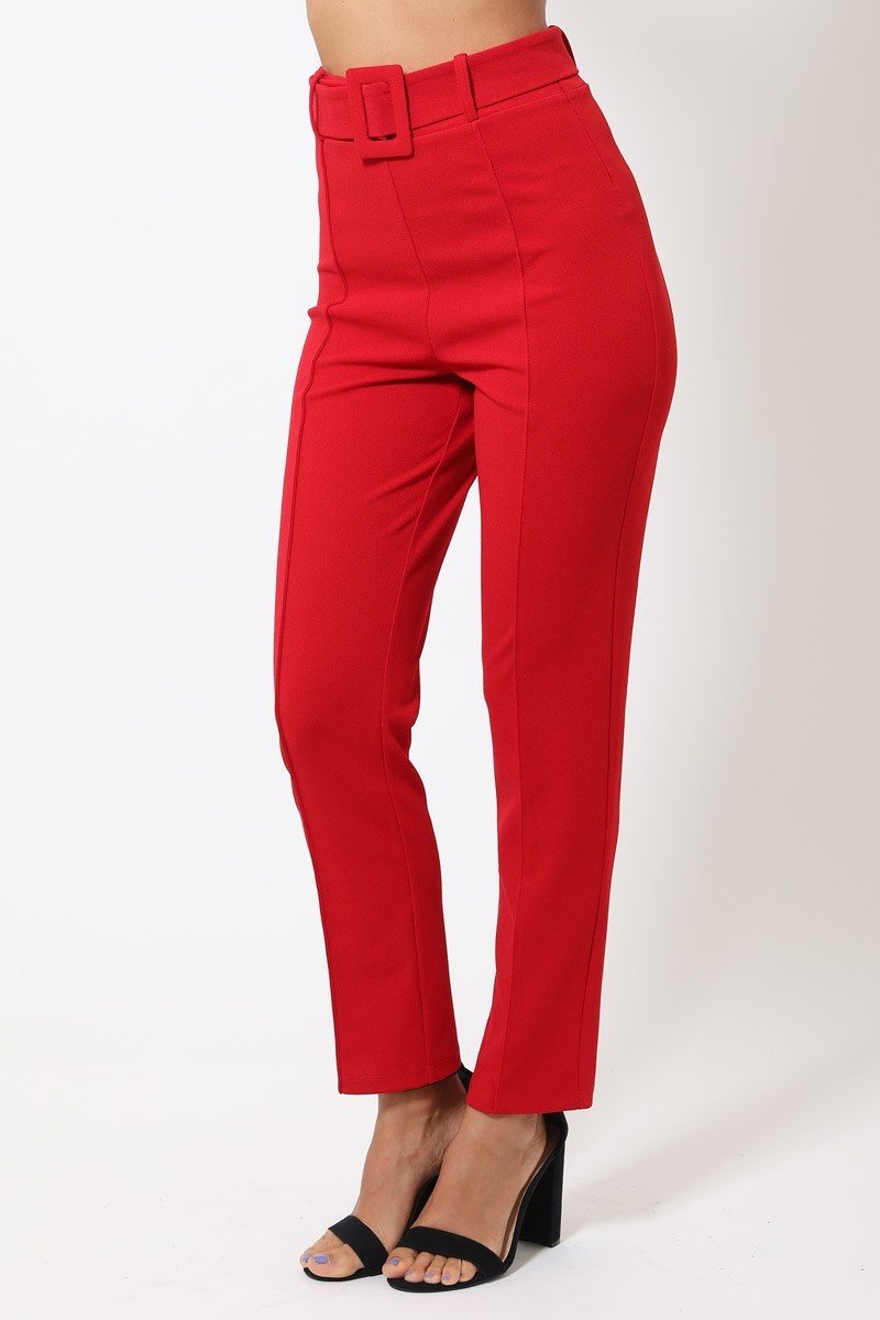 Ankle Tapered Self-fabric Buckle Belt Pants - Loulou Boutique