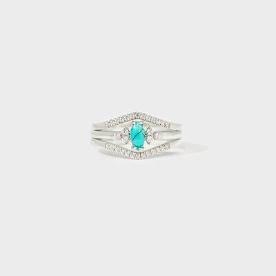 Artificial Turquoise V Shape Inlaid Zircon Ring - Loulou Boutique