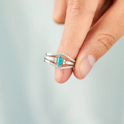 Artificial Turquoise V Shape Inlaid Zircon Ring - Loulou Boutique