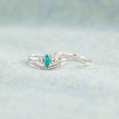 Artificial Turquoise V Shape Inlaid Zircon Ring - Loulou Boutique