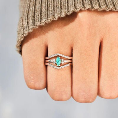 Artificial Turquoise V Shape Inlaid Zircon Ring - Loulou Boutique