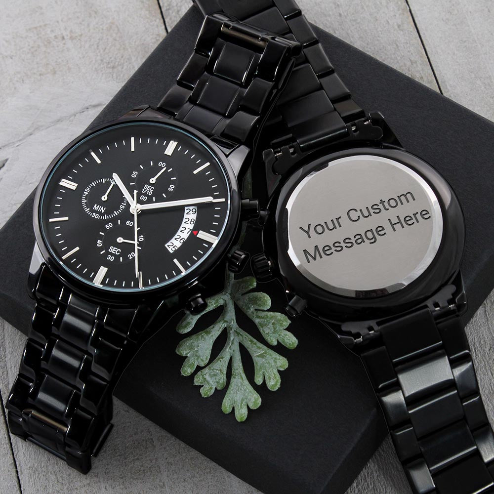 Personalized Elegance: Customized Black Chronograph Watch