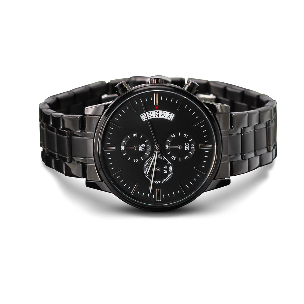 Personalized Elegance: Customized Black Chronograph Watch