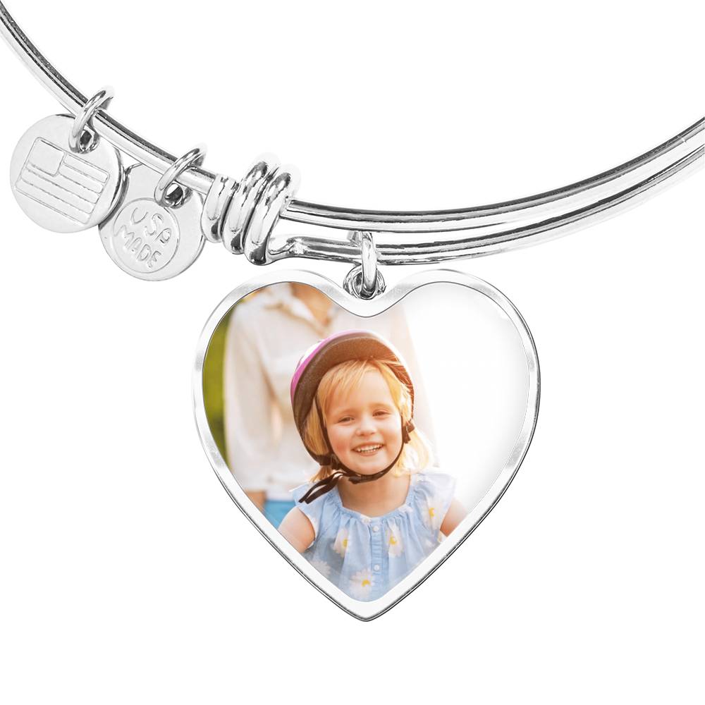 Custom Heart Charm Bangle – Personalize with Your Message!