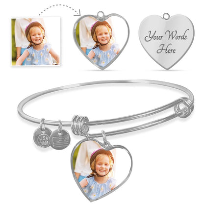 Custom Heart Charm Bangle – Personalize with Your Message!