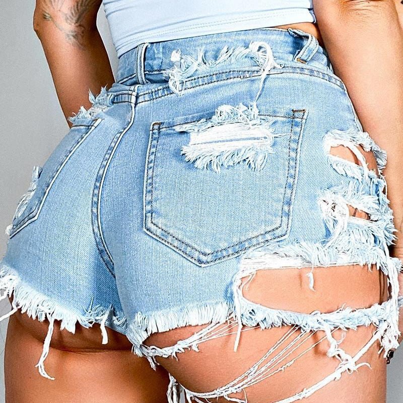 Asymmetrical Distressed Denim Shorts - Loulou Boutique