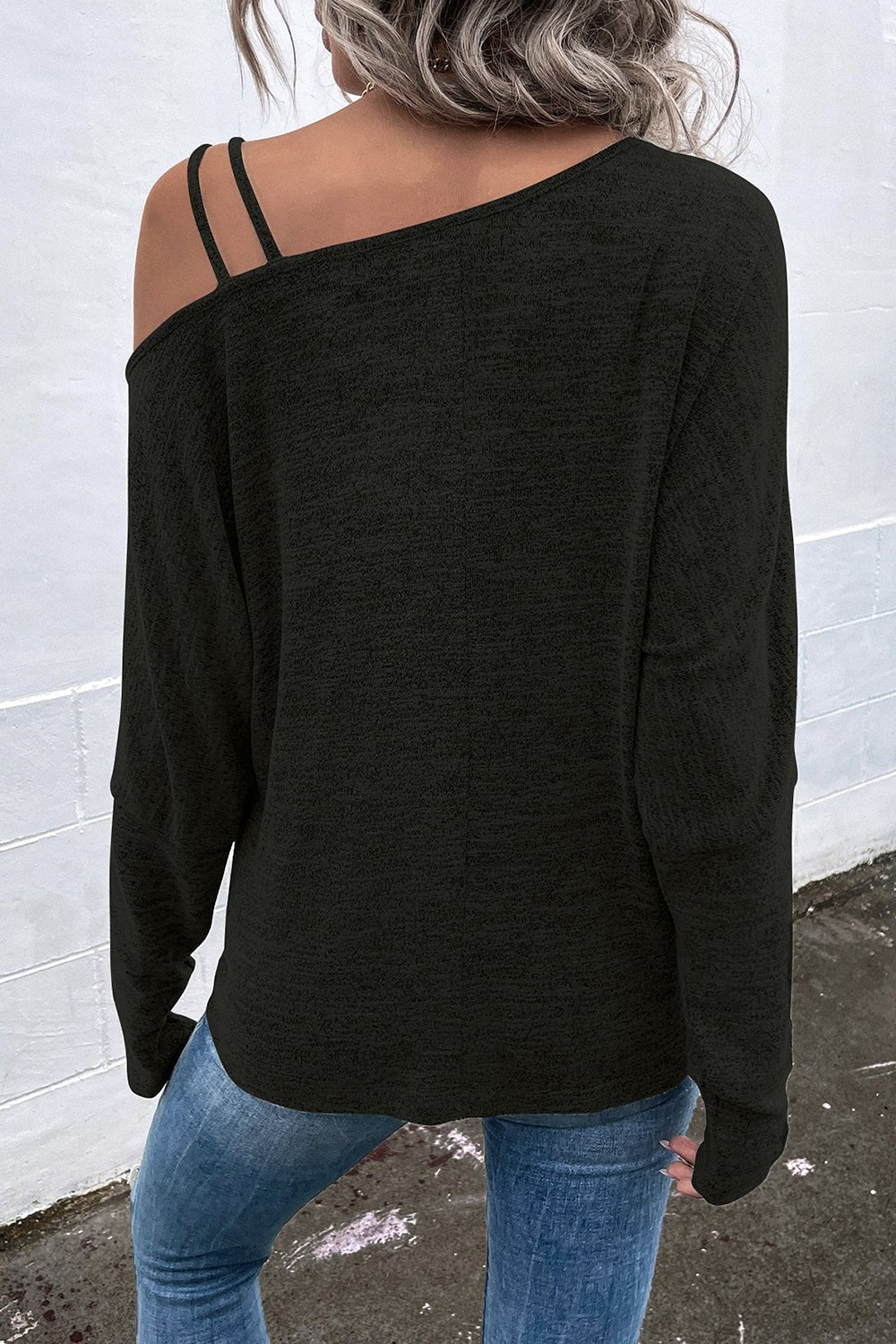 Asymmetrical Neck Long Sleeve Top - Loulou Boutique