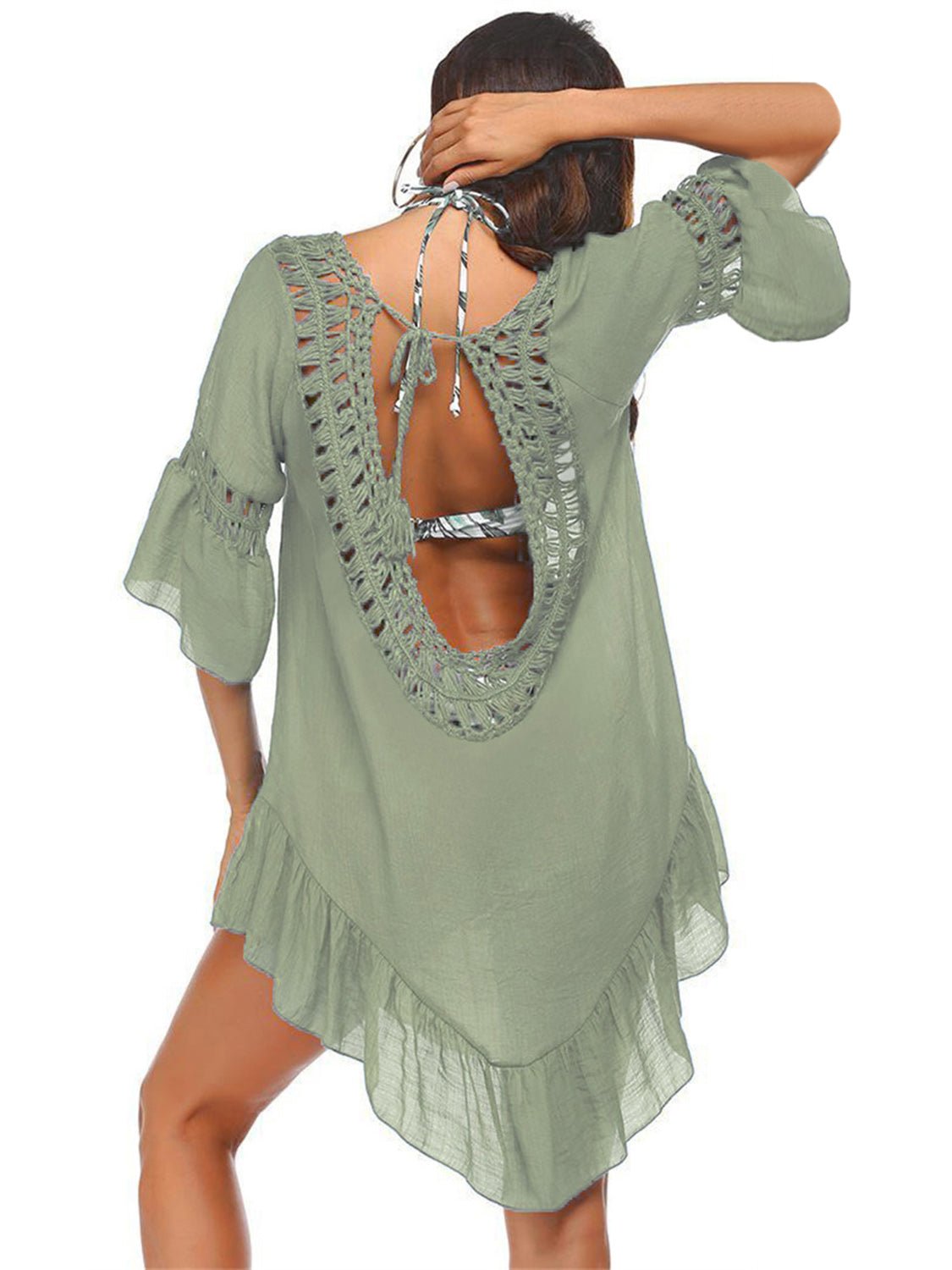 Backless Cutout Three-Quarter Sleeve Cover Up - Loulou Boutique