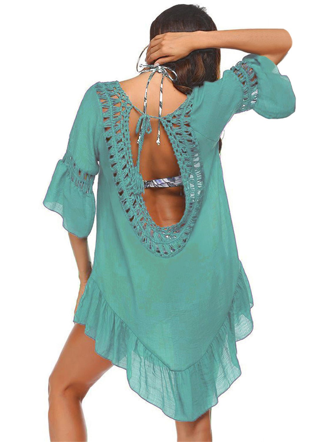 Backless Cutout Three-Quarter Sleeve Cover Up - Loulou Boutique