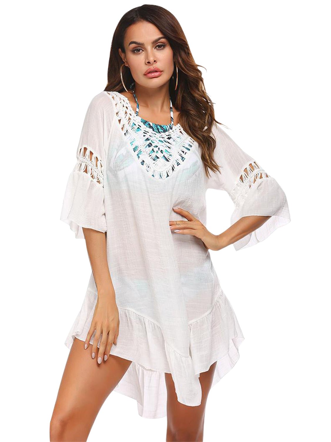 Backless Cutout Three-Quarter Sleeve Cover Up - Loulou Boutique