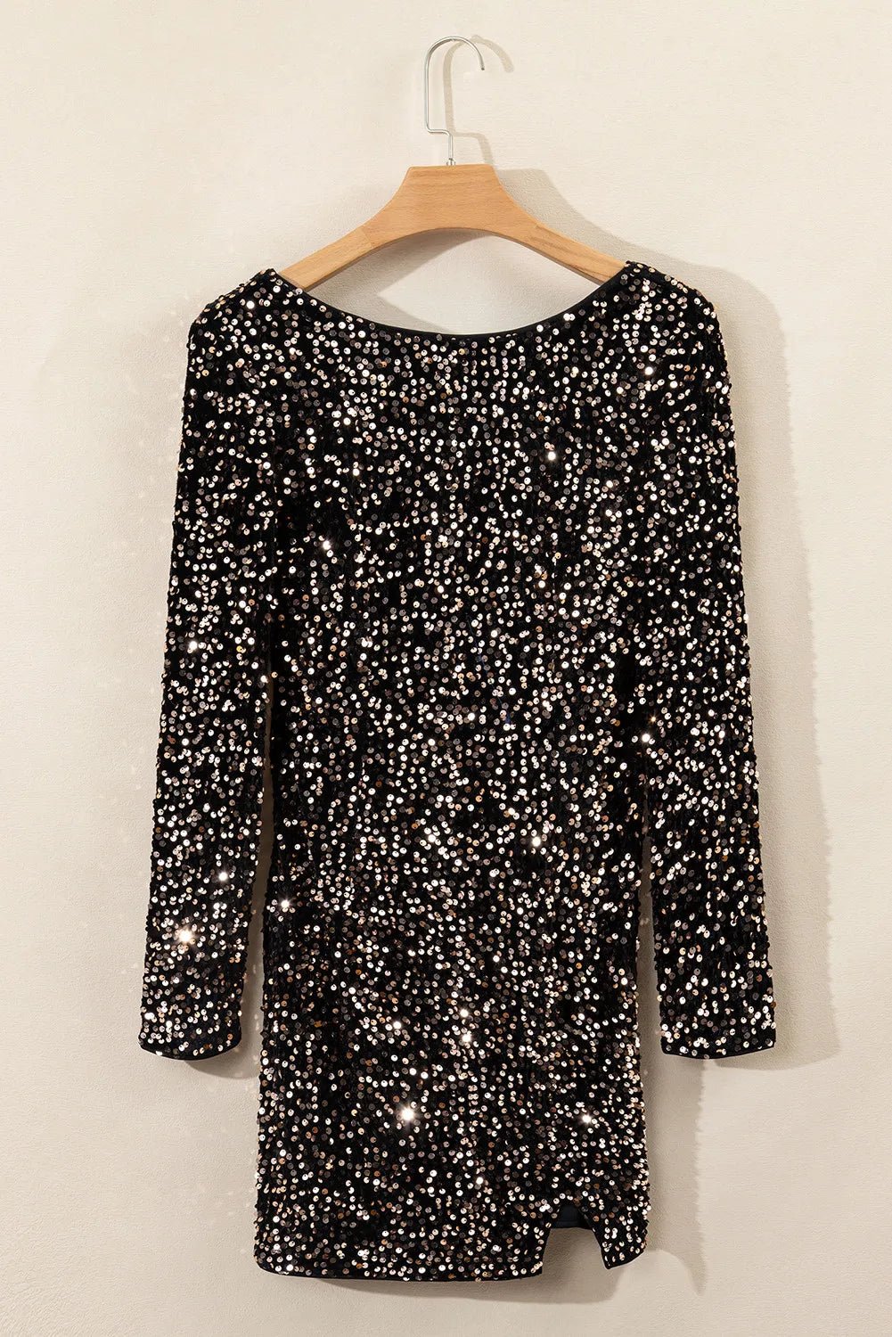 Backless Sequin Round Neck Long Sleeve Dress - Loulou Boutique